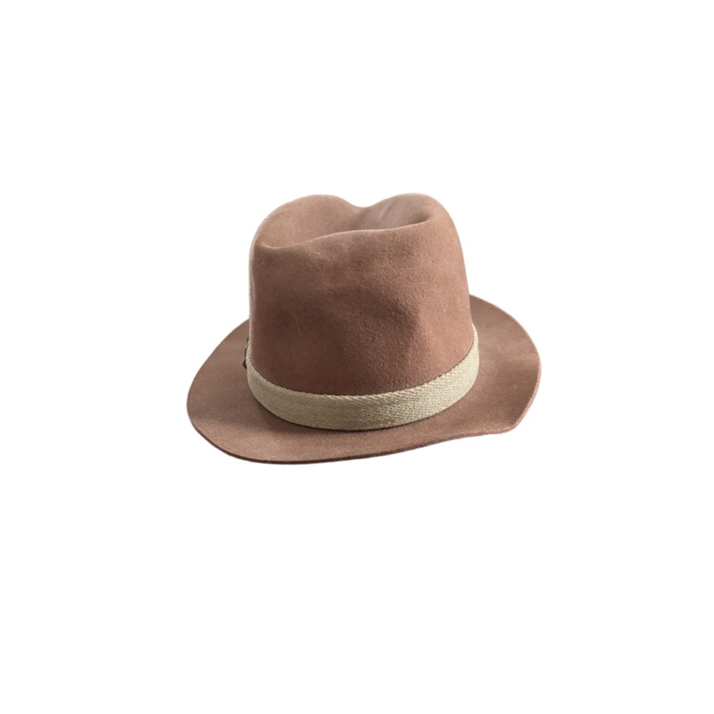Men’s Designer Collection Brown Felt Fedora Hat with Beige Band Large